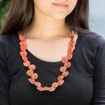 Leather strand necklace, 'Warm Stepping Stones' - Handmade Leather Necklace with Hematite Beads