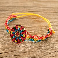 Macrame wristband bracelet, 'Splendid Mandala' - Multicoloured Macrame Bracelet