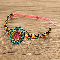 Macrame wristband bracelet, 'Peacock Mandala' - Mandala Motif Macrame Bracelet