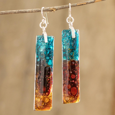 Recycled glass dangle earrings, Magic Colors