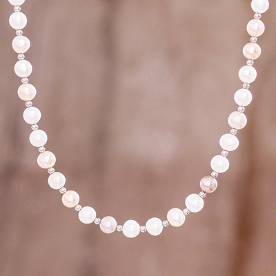 Cultured pearl strand necklace, 'Subtle Rose' - Pink and White Cultured Pearl Necklace