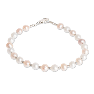 Cultured pearl strand bracelet, 'Subtle Rose' - Pink and White Cultured Pearl Bracelet