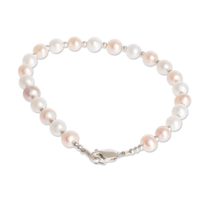 pulsera de hilo de perlas cultivadas - Pulsera de perlas cultivadas rosas y blancas