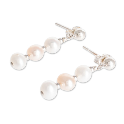Cultured pearl dangle earrings, 'Subtle Rose' - Pink and White Cultured Pearl Earrings