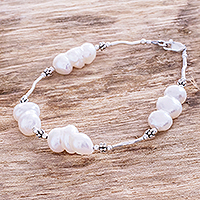 Cultured pearl link bracelet, 'Baroque Beauty' - Handmade Baroque Cultured Pearl Bracelet