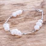 Cultured pearl link bracelet, 'Baroque Beauty' - Handmade Baroque Cultured Pearl Bracelet