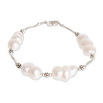 Cultured pearl link bracelet, 'Baroque Beauty' - Handmade Baroque Cultured Pearl Bracelet