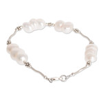 Cultured pearl link bracelet, 'Baroque Beauty' - Handmade Baroque Cultured Pearl Bracelet