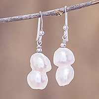 Cultured pearl dangle earrings, 'Baroque Beauty' - White Baroque Cultured Pearl Earrings