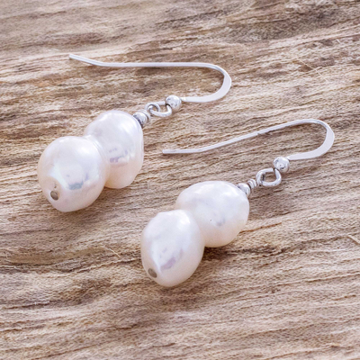 Aretes colgantes de perlas cultivadas - Pendientes de perlas cultivadas barrocas blancas