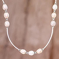 Cultured pearl link necklace, 'Feminine Energy'