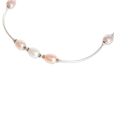 collar de eslabones de perlas cultivadas - Collar de perlas cultivadas rosas y blancas