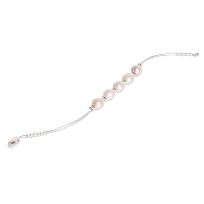 Cultured pearl pendant bracelet, 'Rose Essence' - Pink Cultured Pearl Bracelet