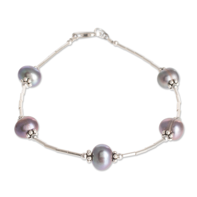 Cultured pearl beaded bracelet, 'Peacock Perfection' - Peacock Pearl Bracelet