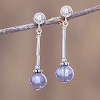 Cultured pearl beaded dangle earrings, 'Peacock Perfection' - Beaded Peacock Pearl Earrings