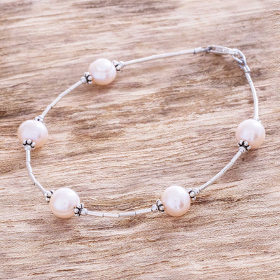 Cultured pearl beaded bracelet, 'Shades of Rose' - Pink Cultured Pearl Beaded Bracelet