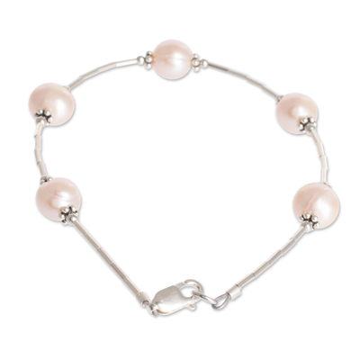 Cultured pearl beaded bracelet, 'Shades of Rose' - Pink Cultured Pearl Beaded Bracelet