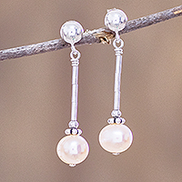 Cultured pearl dangle earrings, 'Shades of Rose' - Pink Pearl Dangle Earrings