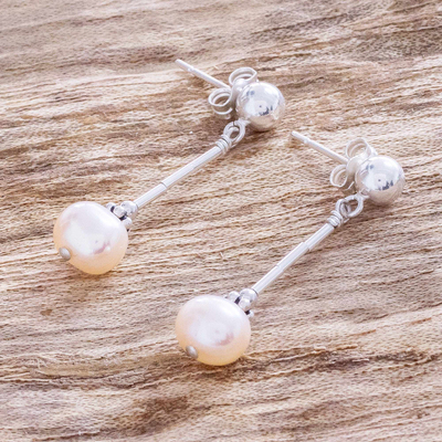 Aretes colgantes de perlas cultivadas - Pendientes colgantes perla rosa