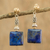 Gold accented lapis lazuli dangle earrings, 'Caribbean Coast' - Lapis Lazuli Earrings with Gold Accents thumbail