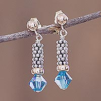 Gold accented crystal dangle earrings, 'Crystal Glam in Blue'