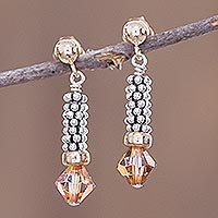 Gold accented crystal dangle earrings, 'Crystal Glam in Amber' - Amber Crystal Dangle Earrings