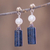 Lapis lazuli and cultured pearl dangle earrings, 'Skyward' - Gold-accented Lapis and Cultured Pearl Earrings