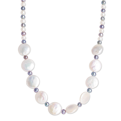 Cultured pearl strand necklace, 'Coin of the Realm' - Strand Necklace with Cultured Pearls