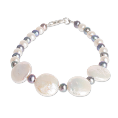 Cultured pearl beaded bracelet, 'Coin of the Realm' - Cultured Coin Pearl Bracelet