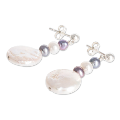 Aretes colgantes con cuentas de perlas cultivadas - Aretes de perlas cultivadas con cuentas