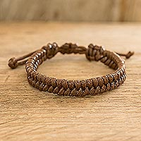 Unisex macrame bracelet, 'Strong Ties in Brown' - Brown Nylon Macrame Bracelet