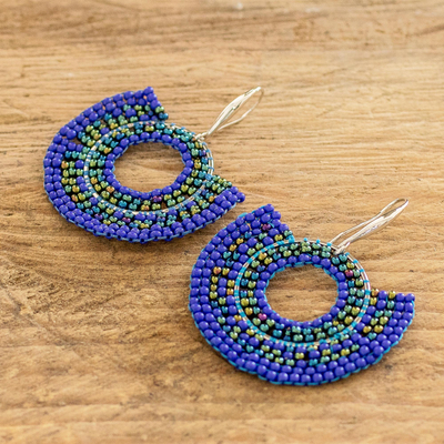 Pendientes colgantes con cuentas de cristal - Pendientes colgantes circulares azules con cuentas hechos a mano de Costa Rica