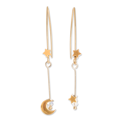 Crystal dangle earrings, 'Costa Rican Night' - 18K Gold Plated and Crystal Dangle Earrings from Costa Rica