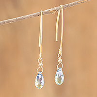 Gold plated dangle earrings, 'Iridescent Raindrops' - Blue Cubic Zirconia Teardrop Earrings on 18K Plated Hooks