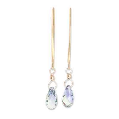 Gold plated dangle earrings, 'Iridescent Raindrops' - Blue Cubic Zirconia Teardrop Earrings on 18K Plated Hooks
