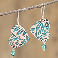 Bronze dangle earrings, 'Petal Patina'