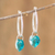 Sterling silver dangle earrings, 'Turquoise Heart' - Hoop Earrings with Blue Crystal (image 2) thumbail