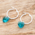 Sterling silver dangle earrings, 'Turquoise Heart' - Hoop Earrings with Blue Crystal (image 2b) thumbail