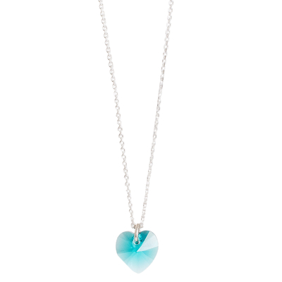 Sterling silver pendant necklace, 'Turquoise Heart' - Crystal Heart Necklace