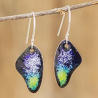 Enameled copper dangle earrings, 'Bold Butterfly' - Handmade Enameled Copper Earrings