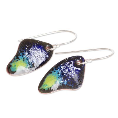 Enameled copper dangle earrings, 'Bold Butterfly' - Handmade Enameled Copper Earrings