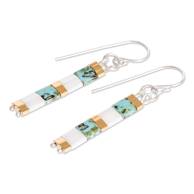 Beaded dangle earrings, 'Turquoise Treasure' - Handmade Bead Dangle Earrings