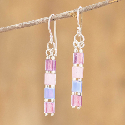 Beaded dangle earrings, 'Iridescent Tower - Pastel Bead Dangle Earrings