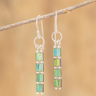 Beaded dangle earrings, 'Emerald Coast' - Green Glass Beaded Earrings