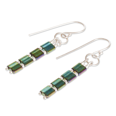 Beaded dangle earrings, 'Emerald Coast' - Green Glass Beaded Earrings