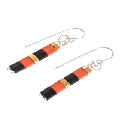 Perlenohrringe, 'Monte Carlo Stripe' (Streifen) - Orangefarbene und schwarze Perlenohrringe