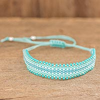 Beaded wristband bracelet, 'Pure Aqua' - Handmade Aqua Bead Bracelet