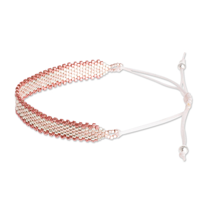 Beaded wristband bracelet, 'Pure Pink' - Artisan Crafted Beaded Bracelet