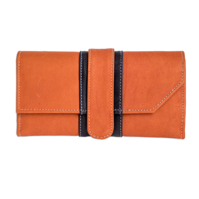 Portemonnaie aus Leder, 'Sweet Orange - Lange Brieftasche aus orangefarbenem Leder