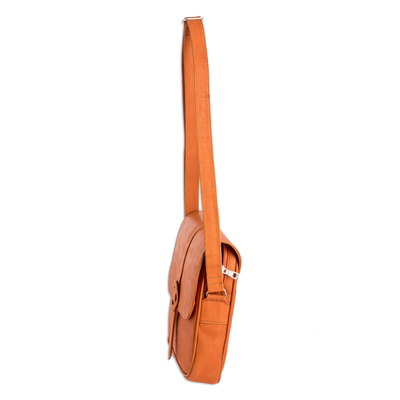 Umhängetasche aus Leder - Handgefertigte Umhängetasche aus orangefarbenem Leder